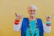 © oneinchpunch - Funny grandmother portraits. 80s style outfit. trapstar dance on colored backgrounds. Concept about seniority and old people