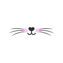 Cat's Nose And Mustache In Dark Color, Isolated On White Background. Minimalism Cat Illustration. Stylized Cat Face