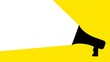 © Shawn Hempel - Black megaphone or bullhorn silhouette over yellow background, business announcement or communication concept, flat lay top view from above