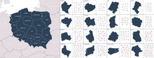 Vector Color Detailed Map Of Poland With Administrative Divisions Of The Country, Each Provinces (voivodeships) Is Presented Separately In-highly Detailed And Divided Into Counties (powiats)