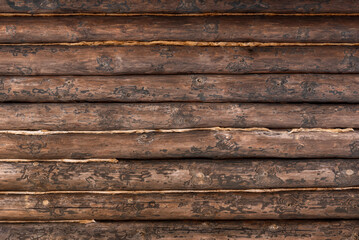 Sticker - Wood texture of an old rustic log house, background.