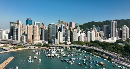 Canvas Print - Drone fly over Hong Kong city