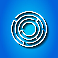 Wall Mural - Maze simple icon. Flat desing. White icon with shadow on blue background.ai