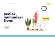 © Iryna Petrenko - Senior immunizations concept of landing page with old man in hospital get vaccinated for coronavirus