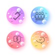 © blankstock - Employees group, Payment received and Cashback minimal line icons. 3d spheres or balls buttons. Approved icons. For web, application, printing. Collaboration, Money, Receive money. Vector