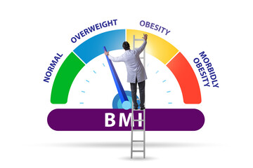 Concept of BMI - body mass index with man