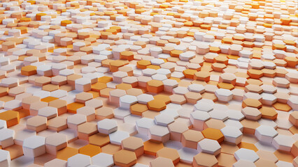Wall Mural - Hexagons, rendering 3D illustration. Abstract background, business, science concept. 
