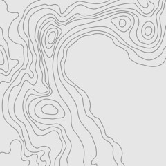 The stylized height of the topographic map contour in lines and slim contours. Black on white. Concept of a conditional geography scheme and the terrain path, earth. Vector illustration.