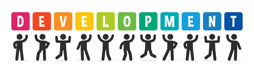 Aufkleber - People holding sign Development word. Vector banner with the text colored design.