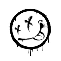 Graffiti emoticon. Smiling face painted with smudges of spray paint. Vector illustration