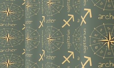 Wall Mural - Waved background with Archer zodiac symbol icon. 3D Render