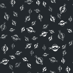 Sticker - Grey Korean paper lantern icon isolated seamless pattern on black background. Vector