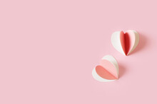 Valentins Day And Mothers Day Background With Paper Craft Hearts And Bow On Oink Background