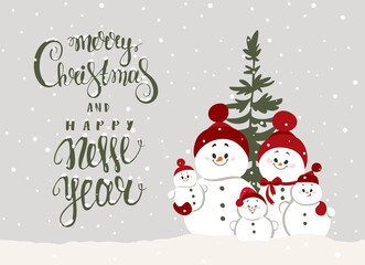 Sticker - snowmen family new year