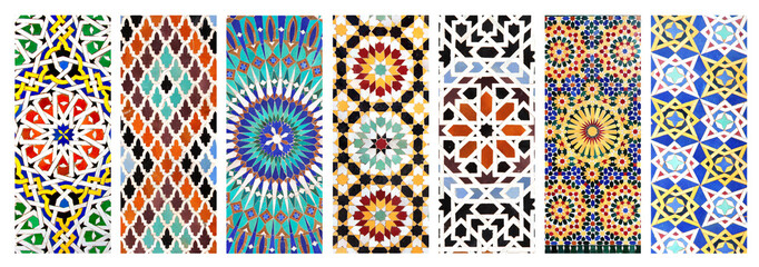Set of vertical banners with textures of ancient moroccan ceramic mosaic