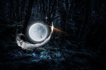 Fototapete - Space exploration concept. . Mixed media