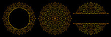 Set Of Flower Mandalas. Split Pattern In Form Of Mandala For Henna Mehndi Or Tattoo Decoration. Decorative Ornament In Ethnic Oriental Style, Vector Illustration.