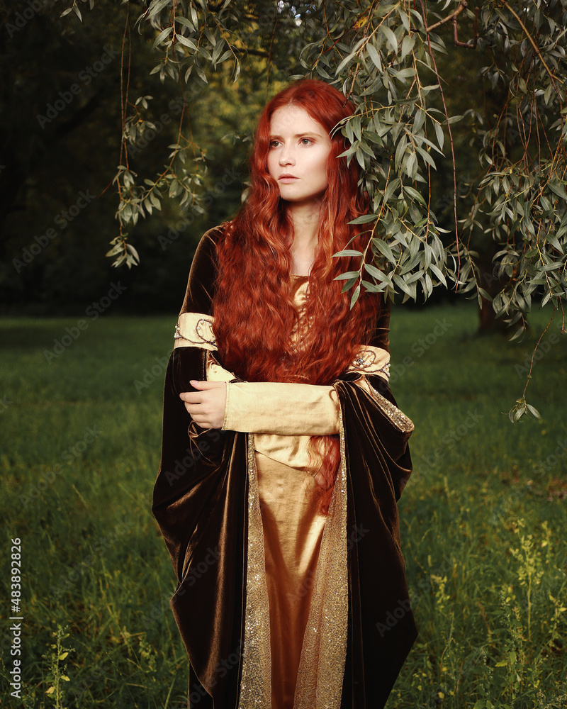 Young red haired woman in medieval dress. Fantasy portrait of a girl.  Historical cosplay of noble woman. Stock Photo | Adobe Stock, image size:800x1000