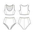 Fashion technical drawing of high-waisted sports two-piece swimsuit