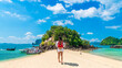 © day2505 - Traveler woman on vacation beach joy nature view scenic landscape Phakbia island Krabi, Attraction famous popular place tourist travel Phuket Thailand summer holiday trip, Beautiful destination Asia