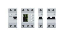 Electricity Circuit Breakers Protecting Against Overloads In The Electrical Network. Set Of Circuit Breakers.