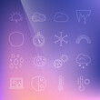Set line Meteorology thermometer, Cloud with snow, Rainbow, Compass, Moon, Sunrise and Snowflake icon. Vector