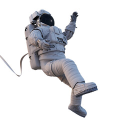 Wall Mural - astronaut with safety tether flying in outer space, isolated on white background