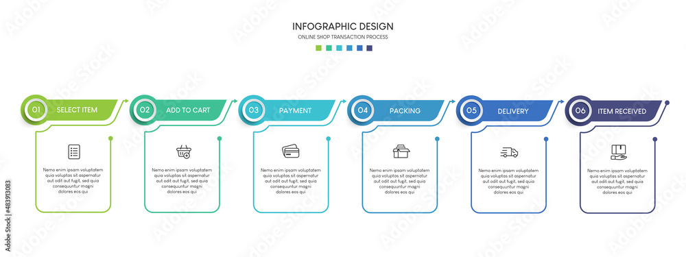 Process of online shopping with 6 steps. Steps business timeline ...