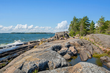 Wall Mural - Coastal view of Pihlajasaari island, rocks and Gulf of Finland, Helsinki, Finland