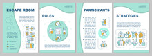 Escape Room Planning Mint Brochure Template. Rules And Strategies. Leaflet Design With Linear Icons. 4 Vector Layouts For Presentation, Annual Reports. Arial, Myriad Pro-Regular Fonts Used