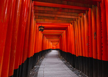 Red Temple Hallway In Kyoto