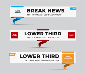 Wall Mural - vector title plate, lower third with paper layer effect, orange, blue, red origami leg on white back