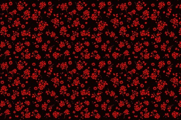 Sticker - red roses seamless pattern on black background .