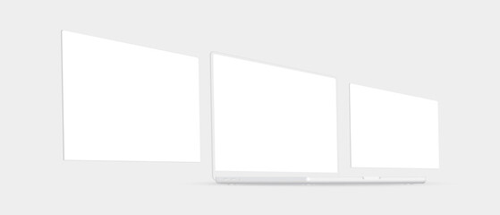 Clay Laptop with Blank Web Pages, Side View. Mockup for Showcasing Web-Sites Screenshots. Vector Illustration