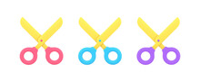 Collection Multicolored Scissors With Rings Handles And Sharp Blade For Cutting, Chopping 3d Icon