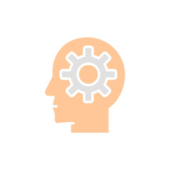 Canvas Print - Vector head with gear, brain process, knowledge, think, idea white line icon.