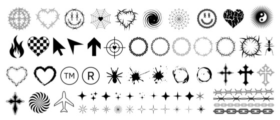 Leinwandbilder - Cool Acid Style Vector Graphics. Set Of Rave Graphic Elements.