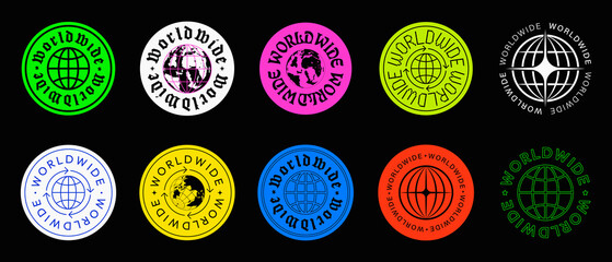 set of worldwide sticker badges vector design. cool global stickers graphic.