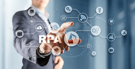 rpa. robotic process automation concept on virtual screen
