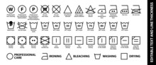 Laundry Guide. Care Symbols Set. Vector Icon Set. Editable Text And Line Thickness. Washing Instruction Icon Vector Set. Outline Vector Illustration Isolated On White Background.