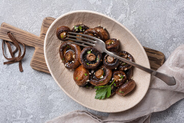 Wall Mural - Spicy fried mushrooms in bowl