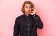 © Asier - Young caucasian man isolated on pink background with fingers on lips keeping a secret.