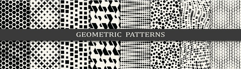 Set of geometric seamless patterns. Abstract geometric graphic design simple pattern. Seamless geometric halftone pattern.