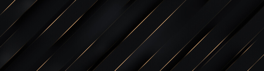Wall Mural - black luxury background with golden diagonal stripes. dark elegant dynamic abstract bg. trendy geome