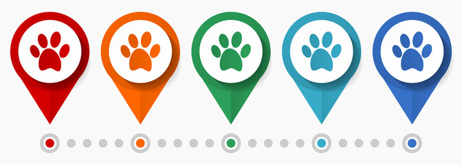 Poster - Animal, dog print concept vector icon set, flat design pointers, infographic template