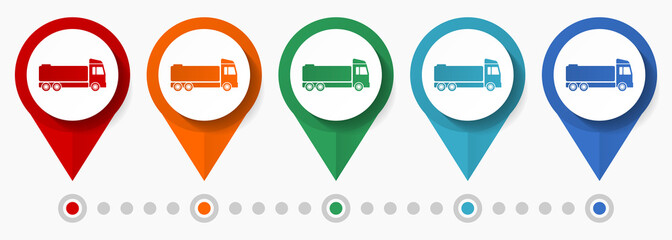 Fototapete - Truck, cistern concept vector icon set, flat design pointers, infographic template