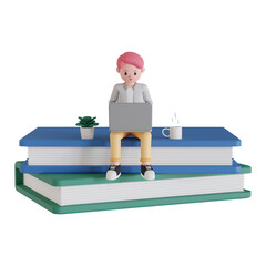 3D illustration of boy studying online