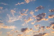 Beautiful Cumulus Clouds In The Blue Sky At Sunset. To Replace The Sky In Photos And Illustrations.
