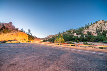 Wall Mural - Car light trails along a Bryce Canyon National Park road, Utah