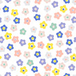 Retro Multicoloured Naive Floral Daisy vector seamless pattern isolated on white. Groovy flower background. Scandinavian decorative style spring floret design for nursery and kids fabric.